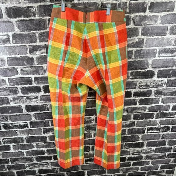 Smythe Cropped Pintuck Pants - Tangerine Plaid - Size 4 - Picture 6 of 12